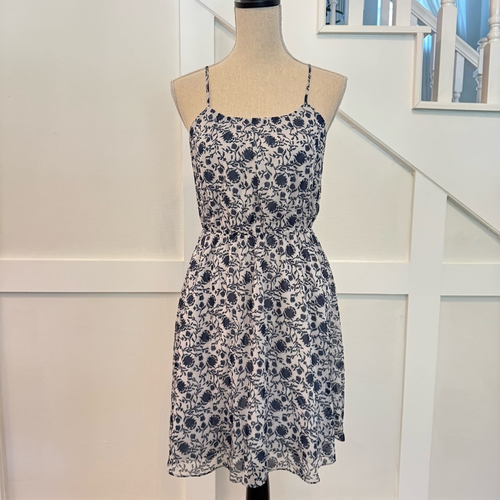 LOFT White and Navy Floral Mini Dress